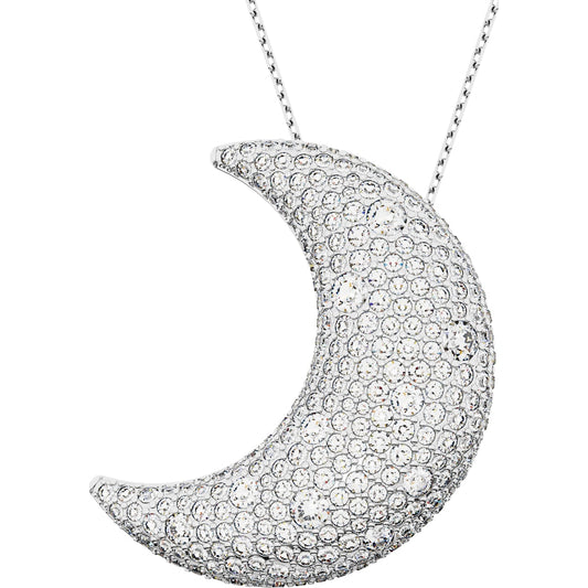 Maharaja Collection Moon Shaped Swarovski Luna Pendant in Rhodium Plated