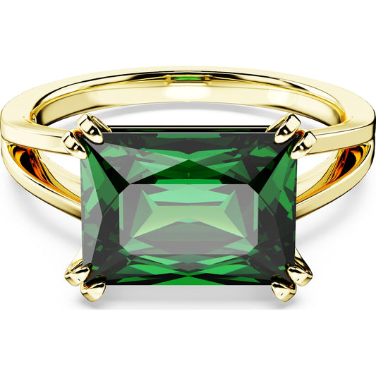 Maharaja Collection Rectangular Cut Green Swarovski Matrix Cocktail Ring in Gold-Tone Plated