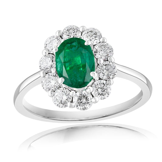 Maharaja Collection Emerald and Diamond Fashion Ring in 14K White Gold (1.45ctw)