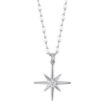 Maharaja Collection North Star Sparkle Chain Necklace with 0.08ct Diamonds in 14K White Gold (0.08ct)