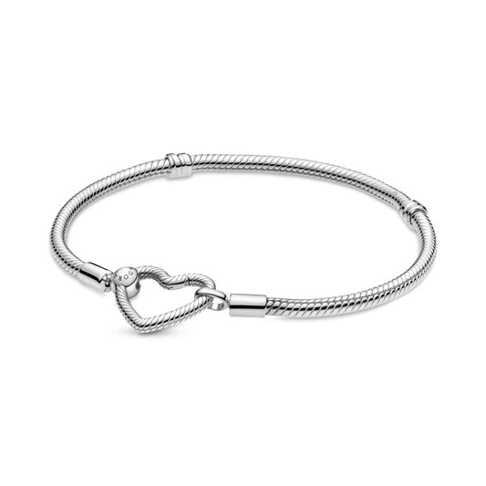 Maharaja Collection Heart Closure Snake Chain Bracelet in Silver
