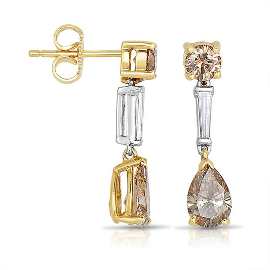 Maharaja Collection Fancy Color Diamond Prong Earrings in 18K Yellow and White Gold (2.50ctw)
