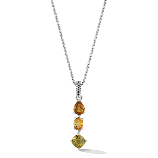 Maharaja Collection Multi Gemstone FOREST Pendant Necklace with Box Chain in Sterling Silver (1.6mm)