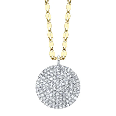 Maharaja Collection Diamond Pave Circle Sparkle Chain Necklace in 14K Yellow and White Gold (0.27ctw)