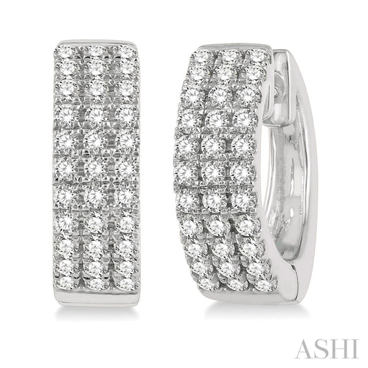 Maharaja Collection Three Row Petite Diamond Huggie Earrings in 14K White Gold (0.50ctw)