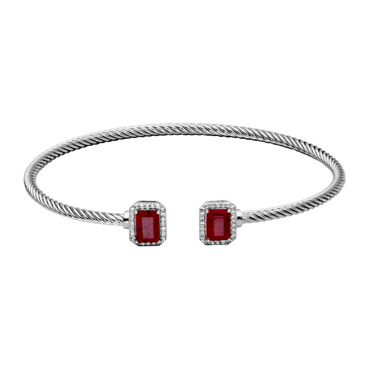 Maharaja Collection Oval Dyed Red Corundum and White Topaz Cuff Bracelet in Sterling Silver (7.25")