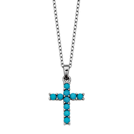 Maharaja Collection Dazzle Cross Pendant Turquoise Necklace in Sterling Silver (0)