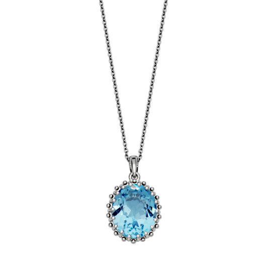 Maharaja Collection Oval Blue Topaz Pendant Necklace in Sterling Silver (12X10mm)