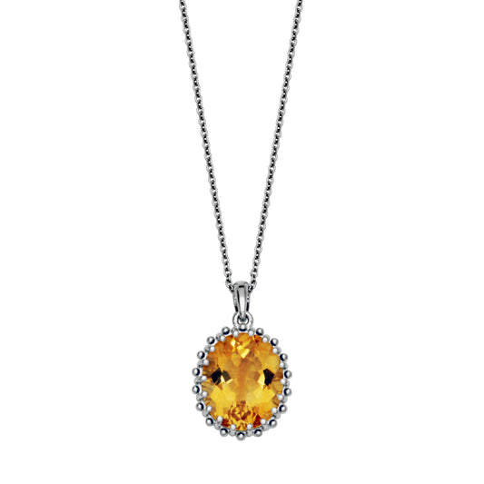 Maharaja Collection Oval Citrine Pendant Necklace in Sterling Silver