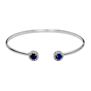Maharaja Collection Round Blue Corundum and White Topaz Cuff Bracelet in Sterling Silver