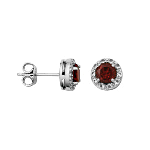 Maharaja Collection Round Garnet and White Topaz Post Earrings in Silver