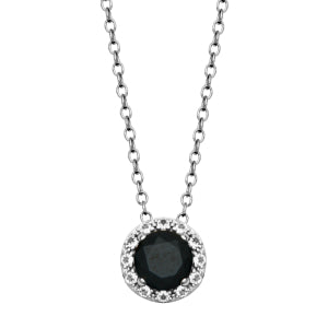 Maharaja Collection Round Black Spinel and White Topaz Pendant Necklace in Sterling Silver