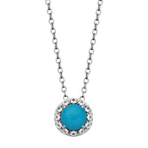Maharaja Collection Round 6mm Genuine Sleepy Beauty Turquoise and White Topaz Pendant Necklace in Sterling Silver (weight)
