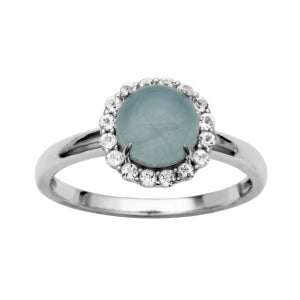 Maharaja Collection Round Milky Aquamarine and White Topaz Ring in Sterling Silver