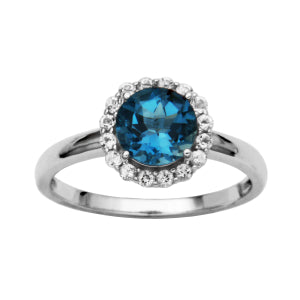 Maharaja Collection Round 7mm London Blue Topaz and White Topaz Ring in Sterling Silver
