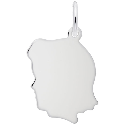 Maharaja Collection Flat Girl's Head Charm in Sterling Silver