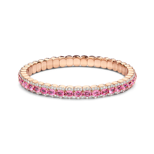 Maharaja Collection Round Diamond and Sapphire Stretch Bracelet in 18K Pink Gold (13.51ctw)