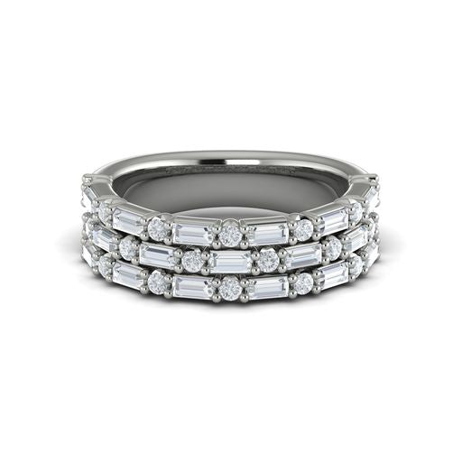 Maharaja Collection Baguette Three Row Diamond Ring in 14K White Gold (1.17tdw)