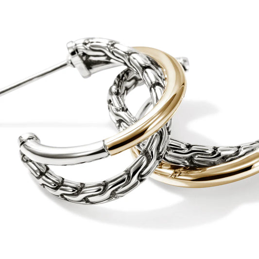 Essentials 14Kt Gold and Silver Crossover Earrings (Length 20.5mm)