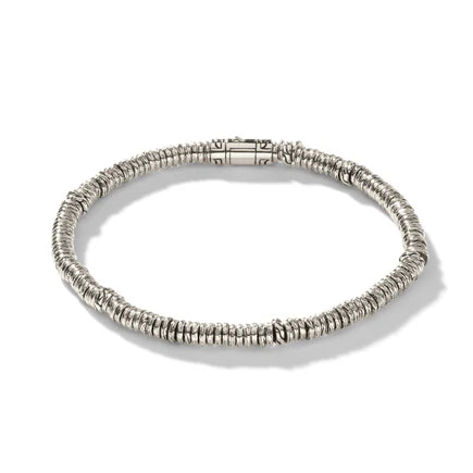 Heishi 4mm Rondel Bracelet with Pusher Clasp, Size UL in Silver