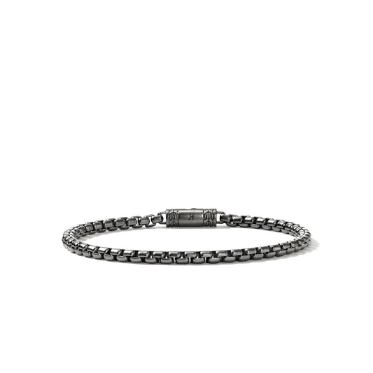 Satin Matte Black Rhodium Box Chain Bracelet with Pusher Clasp