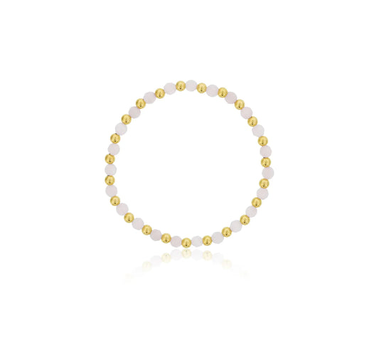 Maharaja Collection Alternating 4mm Rose Quartz Bead Bracelet in Gold Filled