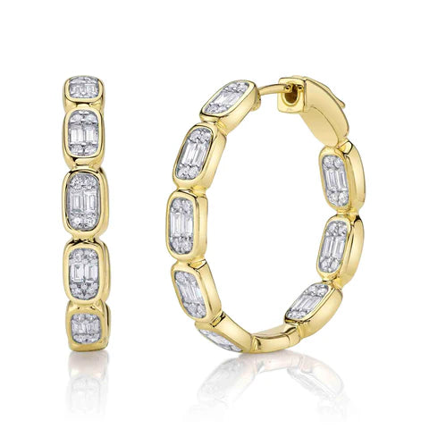 Maharaja Collection Round Diamond & Baguette Hoop Earrings in 14K Yellow Gold (0.90ctw)