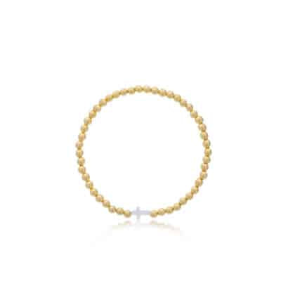 Maharaja Collection Mother of Pearl Cross Onyx Connector Gold Filled Bead Bracelet in Sterling Silver