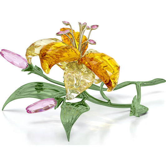 Maharaja Collection Swarovski Florere Lily Display with Yellow and Pink Accents in Green Lacquered Metal