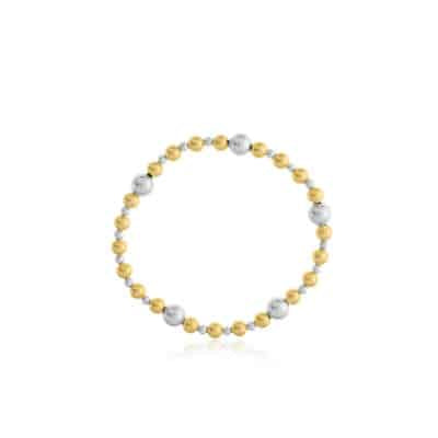 Maharaja Collection Two Tone 3MM Sterling Silver and 5MM Gold Filled Beaded Bracelet