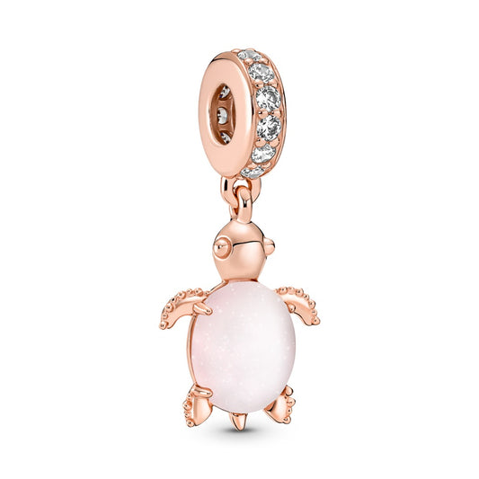 Maharaja Collection Murano Glass Pink Sea Turtle Dangle Charm