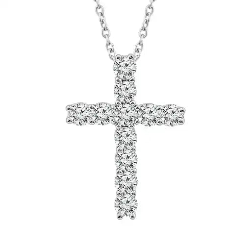 Maharaja Collection Round Diamond Fashion CROSS Pendant Necklace with Cable Chain in 14K White Gold (0.5ctw)