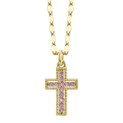 Maharaja Collection Pink Sapphire Sparkle Chain Necklace in 14K Yellow Gold (0.11ctw)