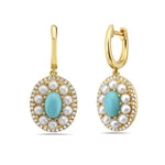 Maharaja Collection Round Diamond Turquoise and Pearl Illusion Earrings in 14K Yellow Gold (1.40ctw)