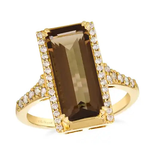 Maharaja Collection Smoky Quartz and Diamond Fashion Ring in 14K Yellow Gold (4.25ct center with 0.36ctw)