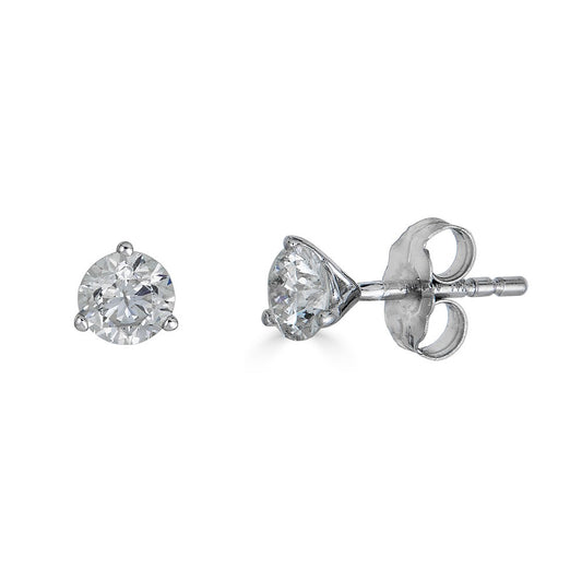 Maharaja Collection Round Diamond 3 Prong Martini Stud Earrings in 14K White Gold (0.63ctw)
