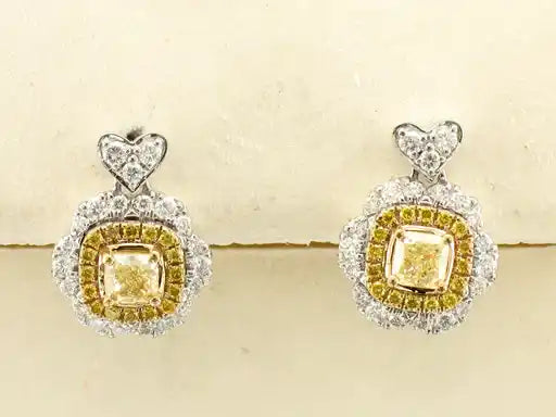 Maharaja Collection Cushion and Round Diamond Two-Tone Earrings in 14K Yellow Gold (1.33ctw)
