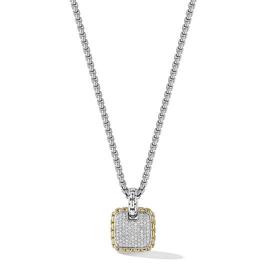 Maharaja Collection Pave Diamond Box Chain Necklace in Sterling Silver and 14K Gold (2.7mm)