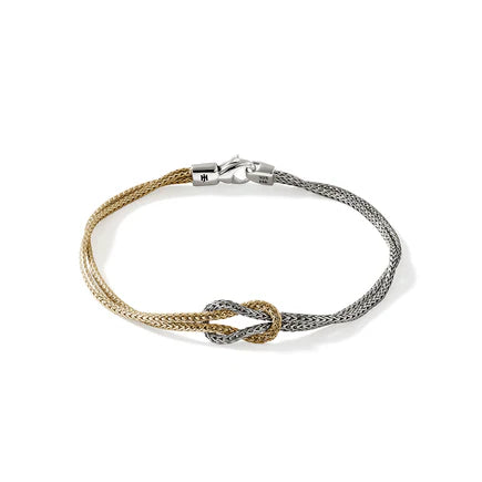 Love Knot 3.6mm Chain Double Row Bracelet with Lobster Clasp in 14K Gold and Silver