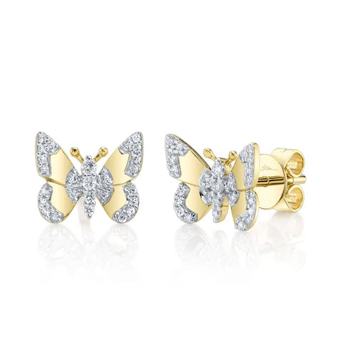 Maharaja Collection Diamond Butterfly Stud Earrings with 0.18ctw Diamonds in 14K Yellow Gold