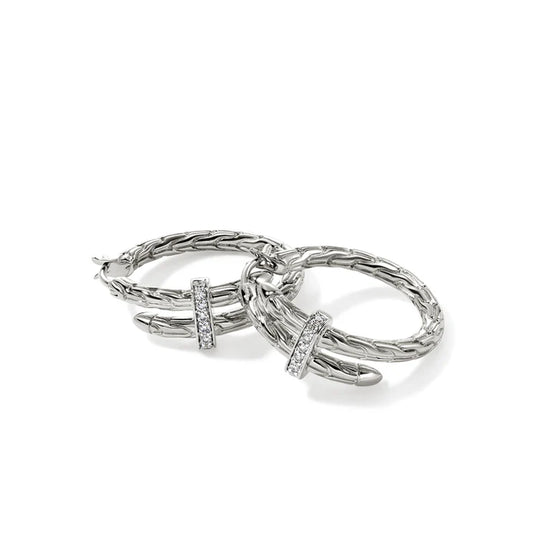 Silver Diamond Pave Hoop Earrings (0.12ct) (22.5mm)