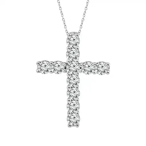Maharaja Collection Round Diamond Fashion Cross Pendant Necklace with Cable Chain in 14K White Gold (1.00ctw)