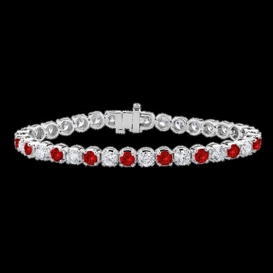 Maharaja Collection Round Ruby and Diamond Tennis Bracelet in 14K White Gold (3.00ctw)
