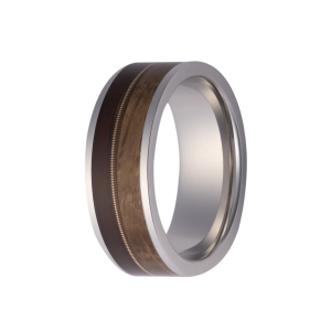 Maharaja Collection 8mm Heavy Stone Cobalt Wedding Band with Whiskey Barrel, Bronze Guitar String, and Brown Flask Leather in Cobalt