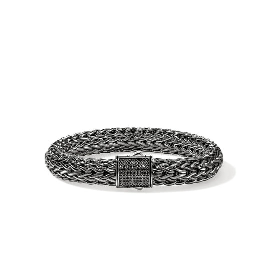 Icon Large Bracelet with Treated Black Sapphire with Black Rhodium with Pusher Clasp, Size UL