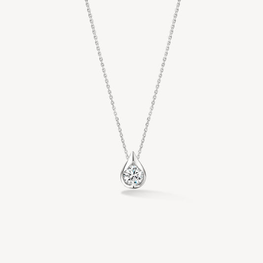 Maharaja Collection LU Single Diamond Pendant Necklace with 0.28ctw Diamonds in 18K White Gold (0.28ctw)