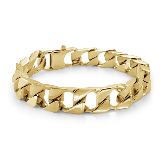 Maharaja Collection Flat Curb Stainless Steel Bracelet 8" in Gold-IP