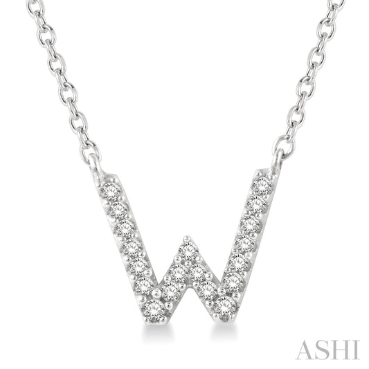 Maharaja Collection 'W' Initial Diamond Pendant in 14K White Gold (0.06ct)