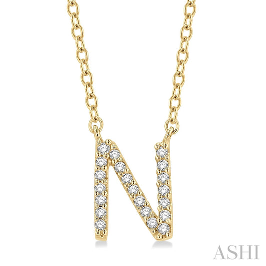 Maharaja Collection 'N' Initial Diamond Pendant in 14K White Gold (0.07ct)