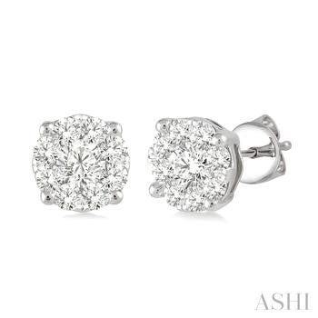 Maharaja Collection Lovebright Round Diamond Stud Earrings in 14K White Gold (0.75ctw)